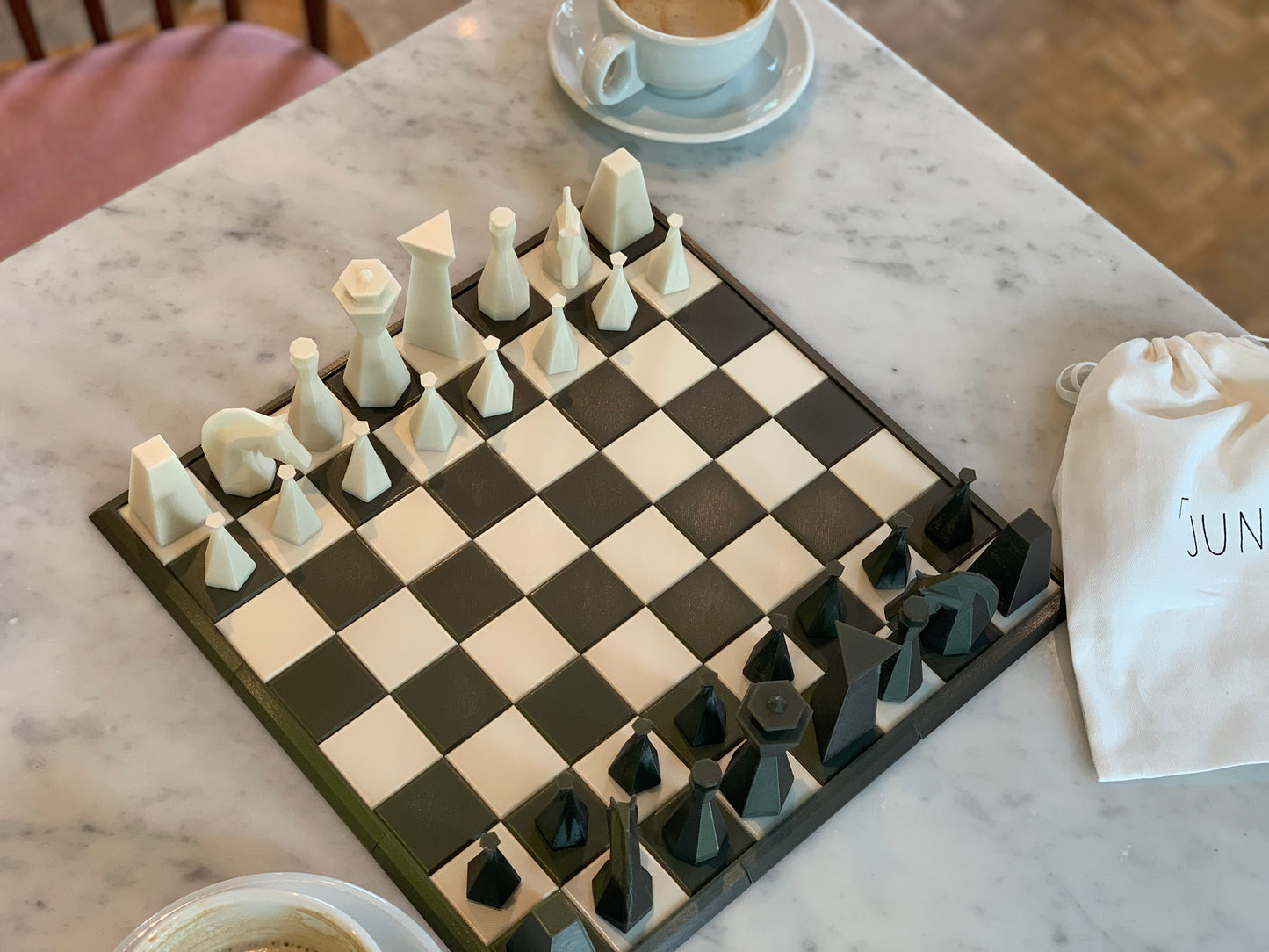 Junce Chess Pieces, Board Not Included, Green & Cream, green and white stylish chess set