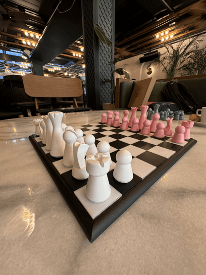 Lighthouse Chess Set, Blush Pink, pink and white chess pieces