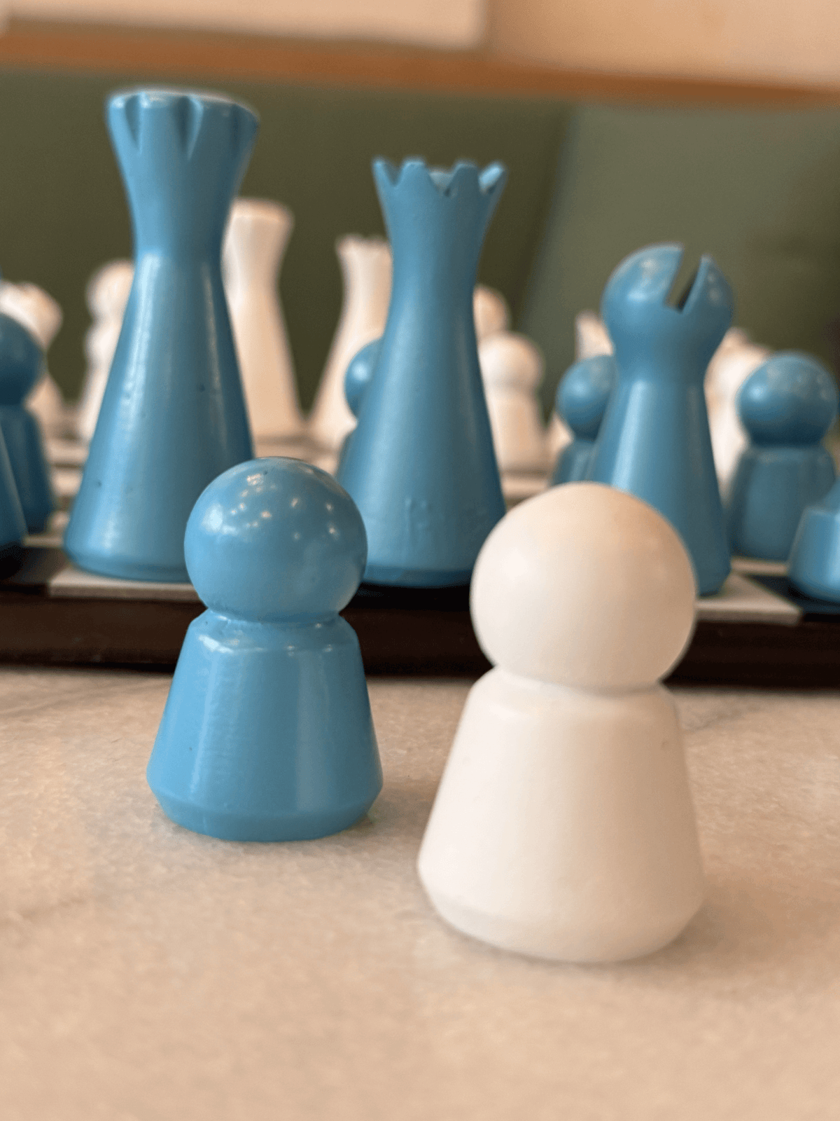 Lighthouse Chess Set, Dusty Blue, custom design chess pieces