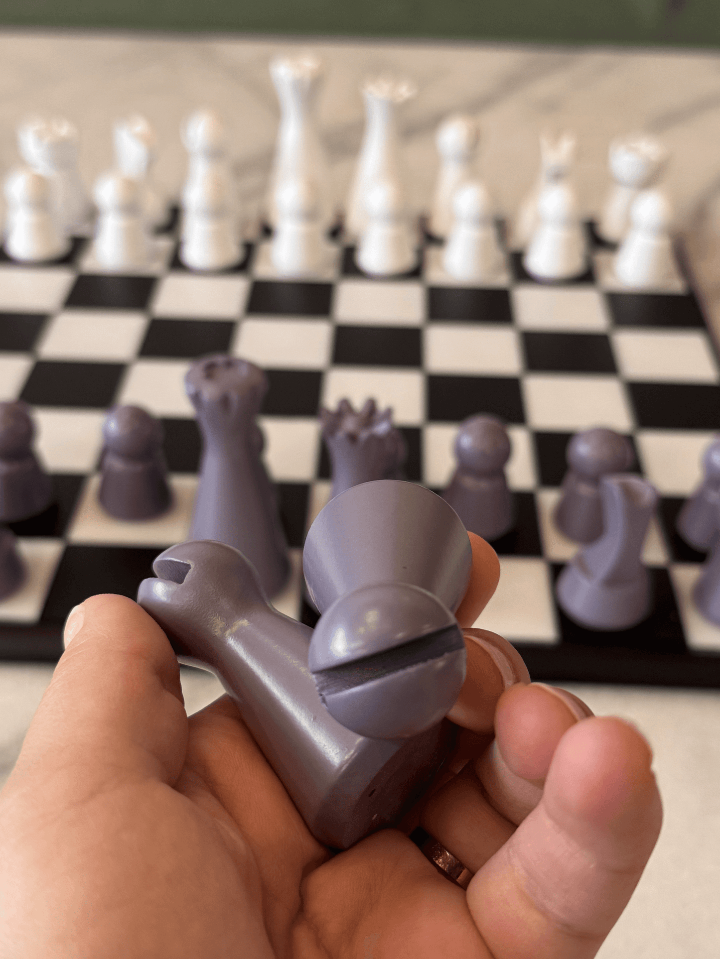 Lighthouse Chess Set, Lilac, purple and white chess pieces