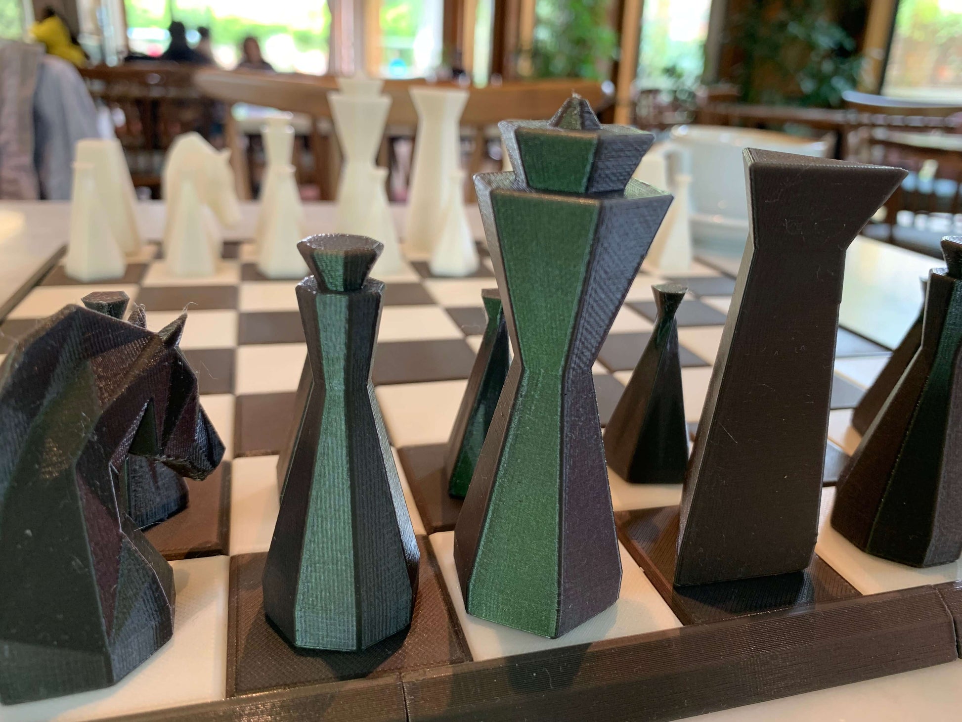 Junce Chess Pieces, Board Not Included, Green & Cream