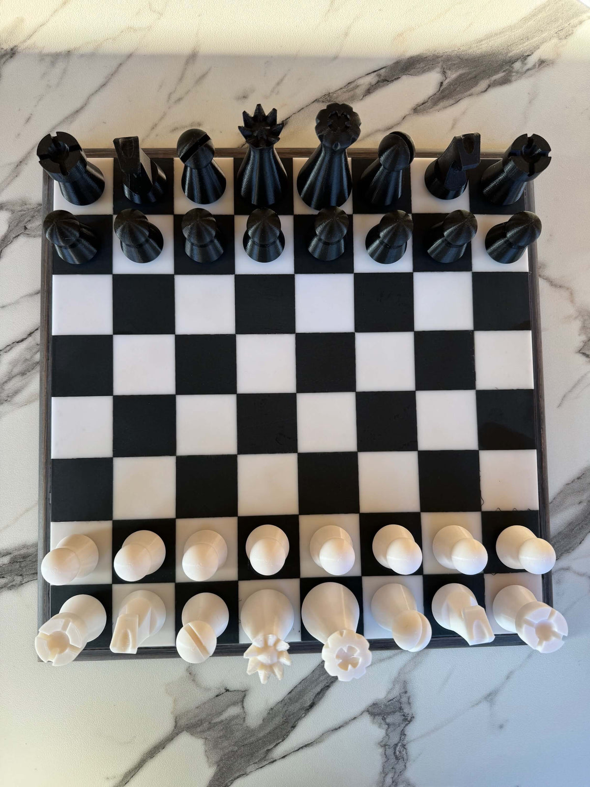 Lighthouse Chess Set, Black & White, modern design