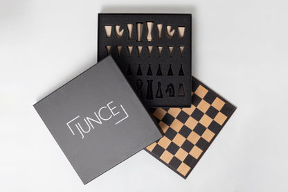 Junce Original Chess Set, Walnut & Cream, wooden color sleek chess set perfect decor unique gift